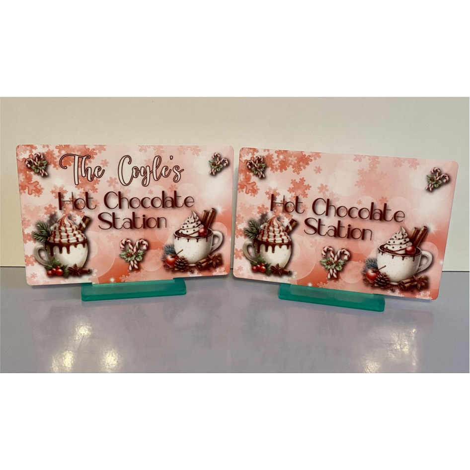 SUBLIMATED HOT CHOCOLATE STATION 15x10cm PLAQUE ON STAND (WC2219)