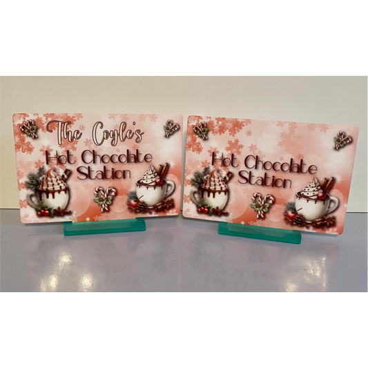 SUBLIMATED HOT CHOCOLATE STATION 15x10cm PLAQUE ON STAND (WC2219)