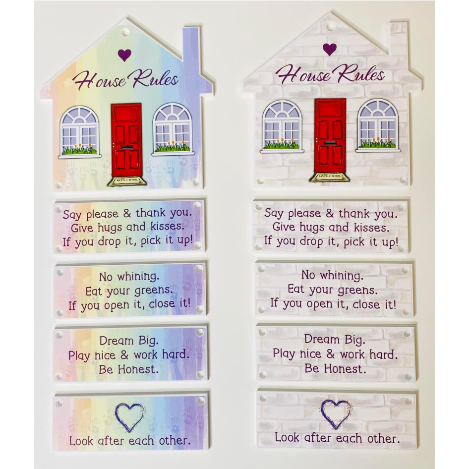 PRINTED VINYL ‘HOUSE RULES’ FOR 10CM HANGING HOUSE WITH PLAQUES (WC1974)