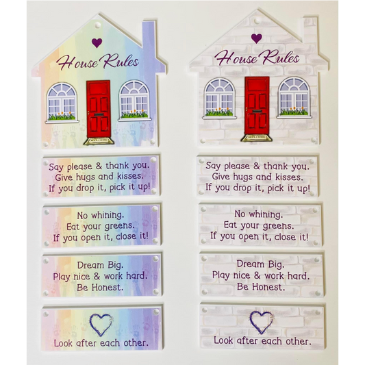 PRINTED VINYL ‘HOUSE RULES’ FOR 10CM HANGING HOUSE WITH PLAQUES (WC1974)