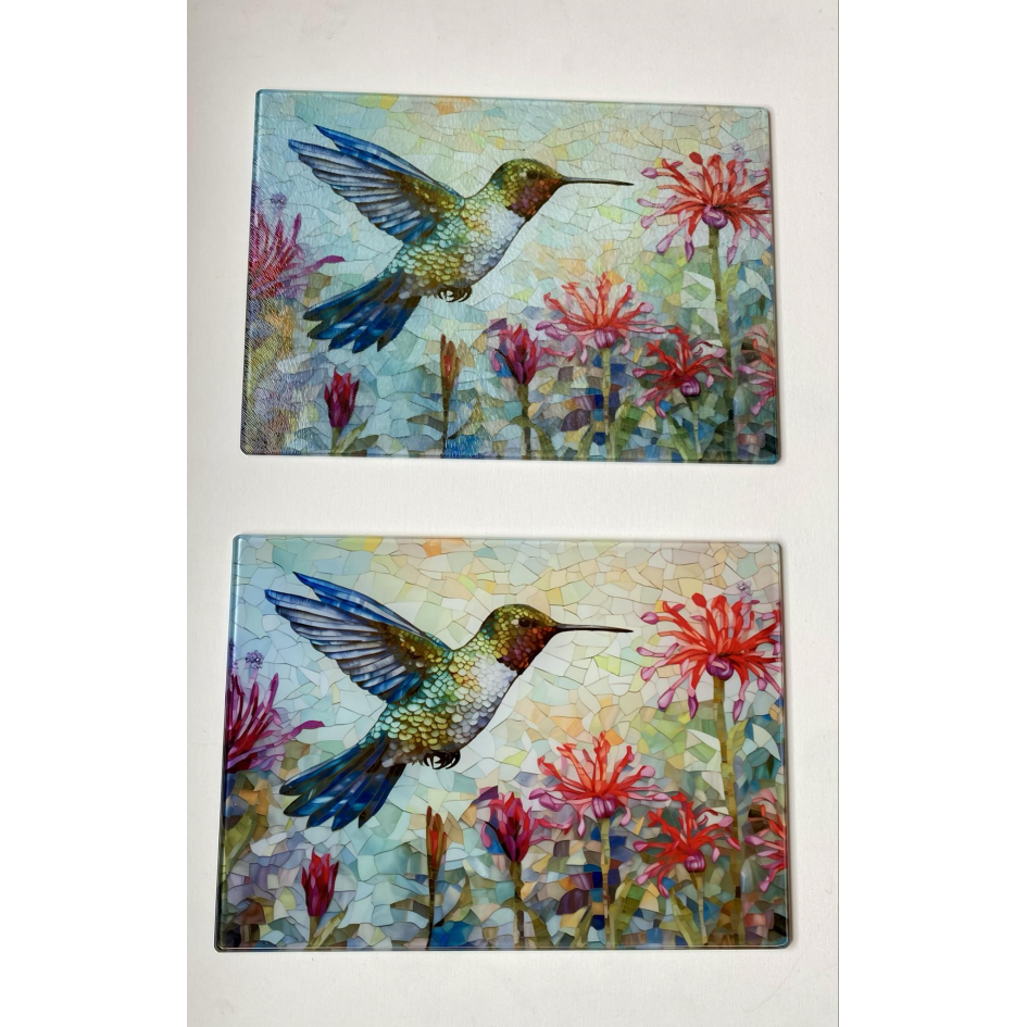 HUMMINGBIRD SUBLIMATED GLASS CHOPPING BOARD