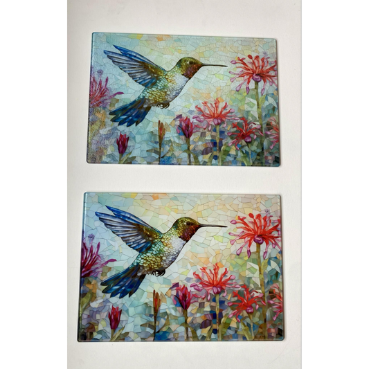 HUMMINGBIRD SUBLIMATED GLASS CHOPPING BOARD