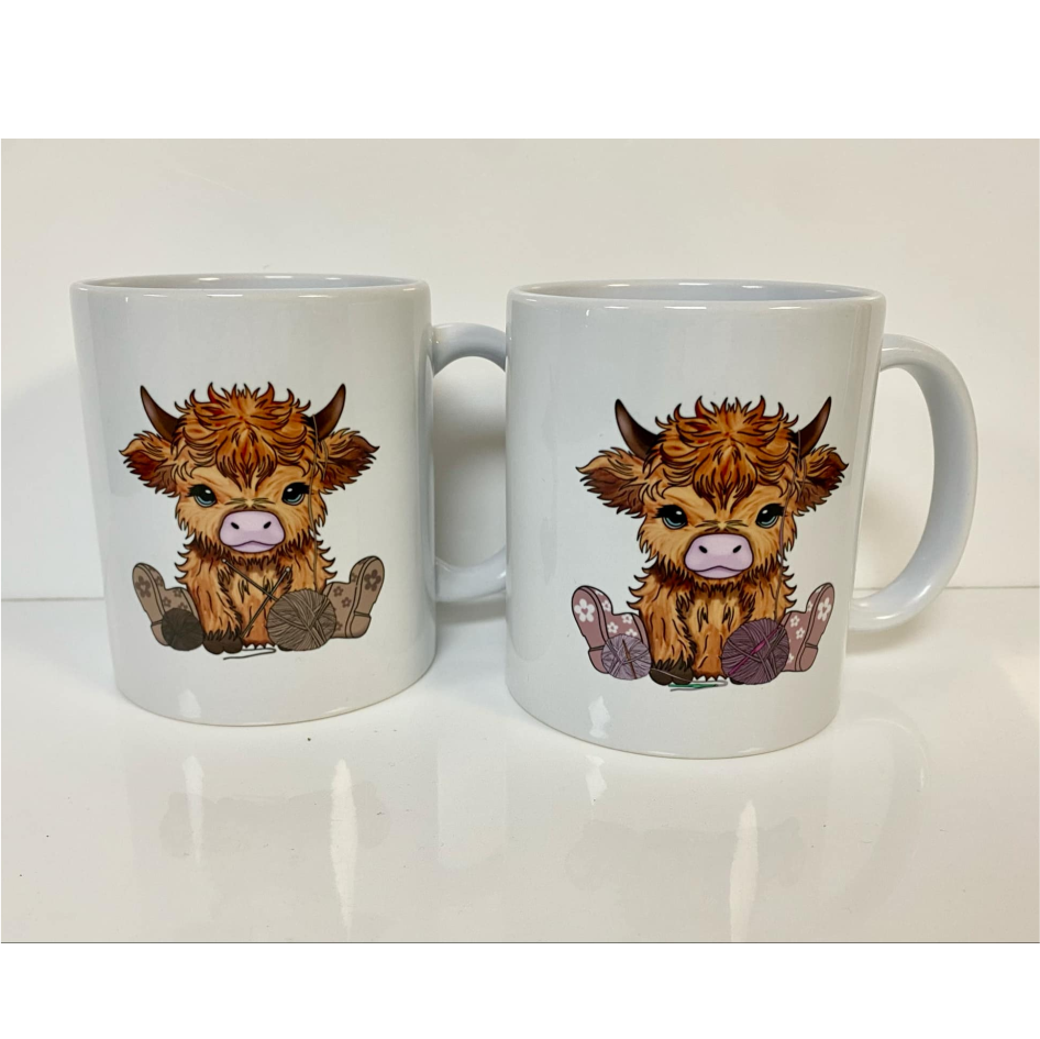 SUBLIMATED EH KNITTING HIGHLAND COW MUG