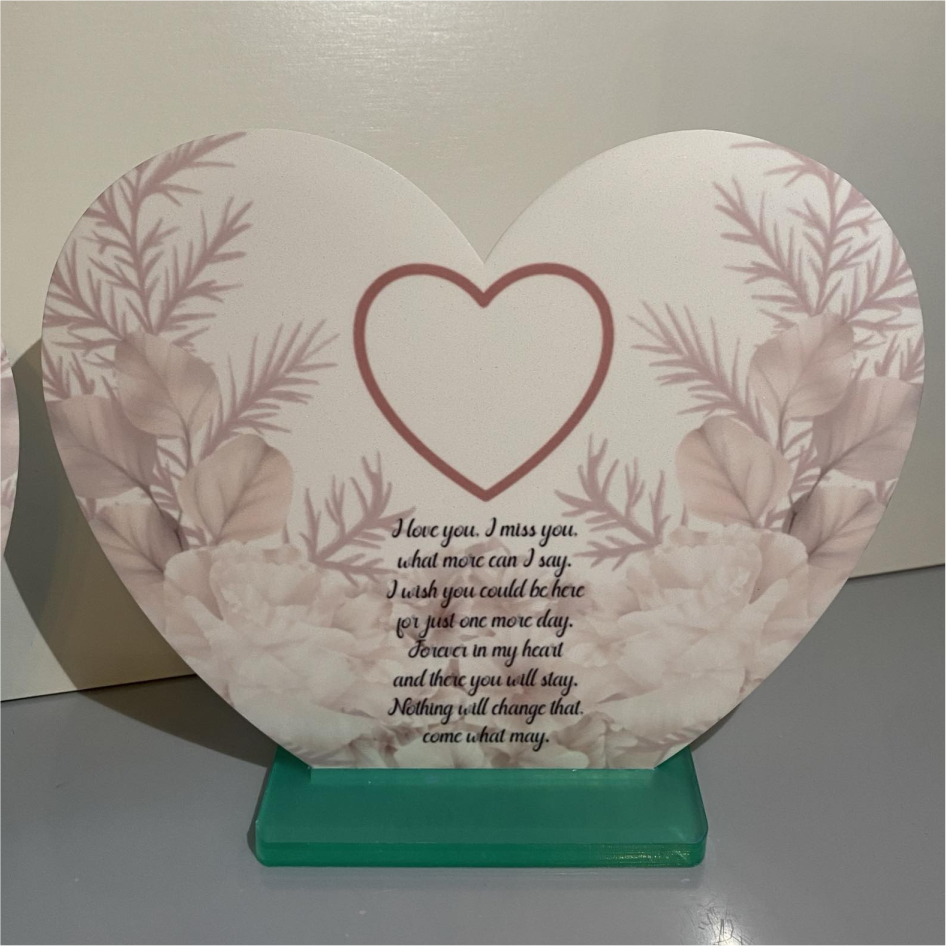 SUBLIMATED MEMORIAL HEART ON STAND (WC2225)