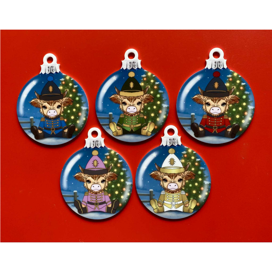 SUBLIMATED NUTCRACKER HIGHLAND COW 10CM BAUBLE