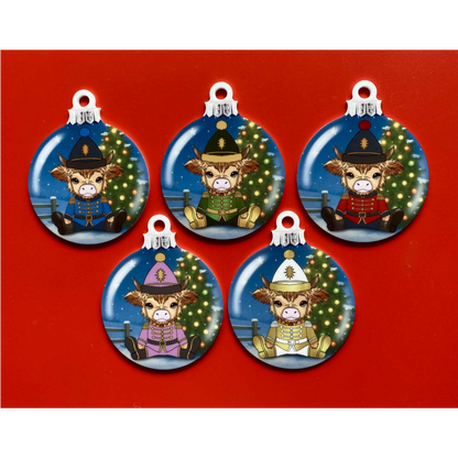 SUBLIMATED NUTCRACKER HIGHLAND COW 10CM BAUBLE