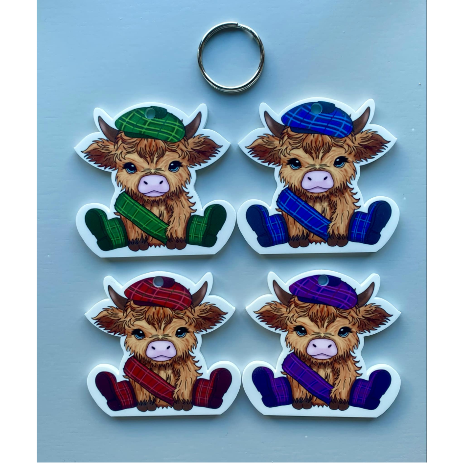 SUBLIMATED TARTAN HIGHLAND COW KEYRING (WC2304)