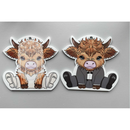 SUBLIMATED BRIDE & GROOM HIGHLAND COW (WC2272)