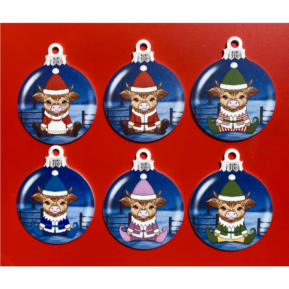 SUBLIMATED HIGHLAND COW 10CM BAUBLE