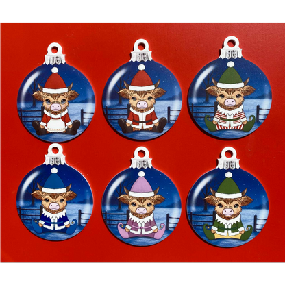 SUBLIMATED HIGHLAND COW 10CM BAUBLE