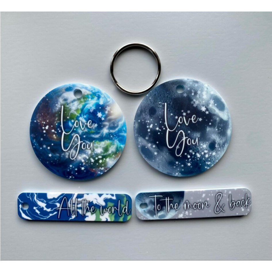 SUBLIMATED MOON/WORLD CIRLCE & STICK FOB KEYRING SET (WC1630/WC1629)