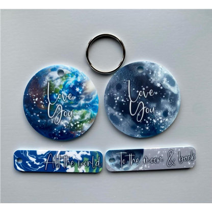 SUBLIMATED MOON/WORLD CIRLCE & STICK FOB KEYRING SET (WC1630/WC1629)