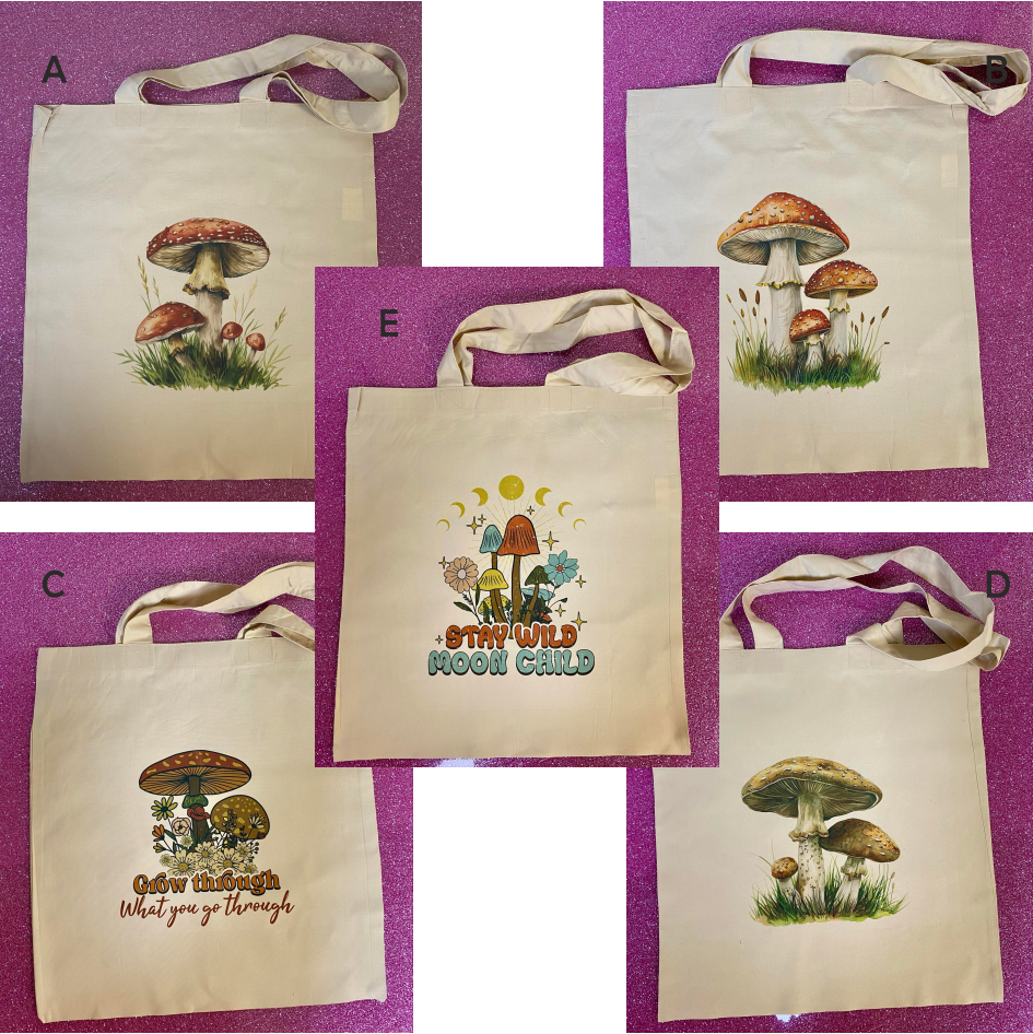 SUBLIMATED MUSHROOM NATURAL COLOURED TOTE BAG