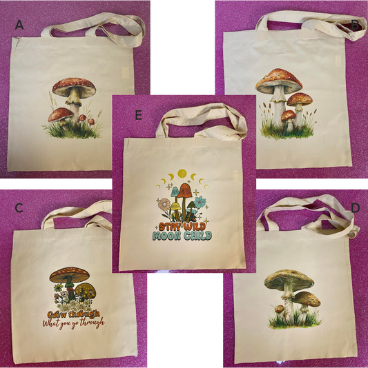 SUBLIMATED MUSHROOM NATURAL COLOURED TOTE BAG