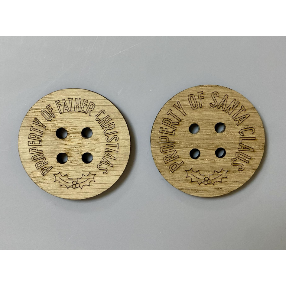 'PROPERTY OF' 5cm OAK VENEER ENGRAVED BUTTON