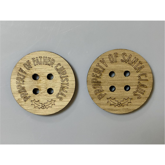 'PROPERTY OF' 5cm OAK VENEER ENGRAVED BUTTON