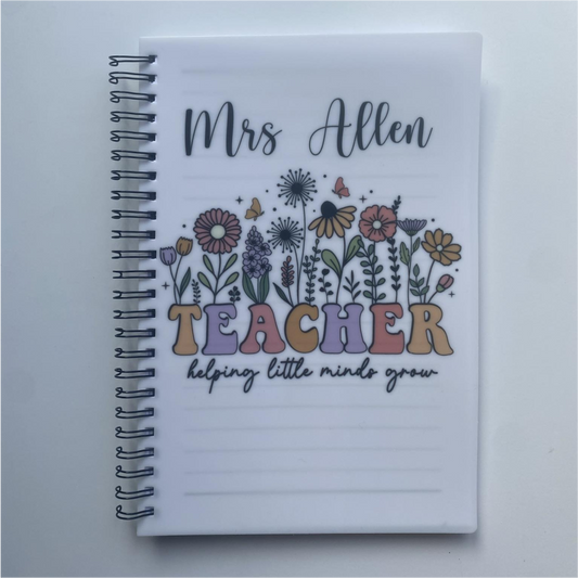 PERSONALISED FLOWER WILDFLOWER TEACHER SUBLIMATED A5 NOTEBOOK