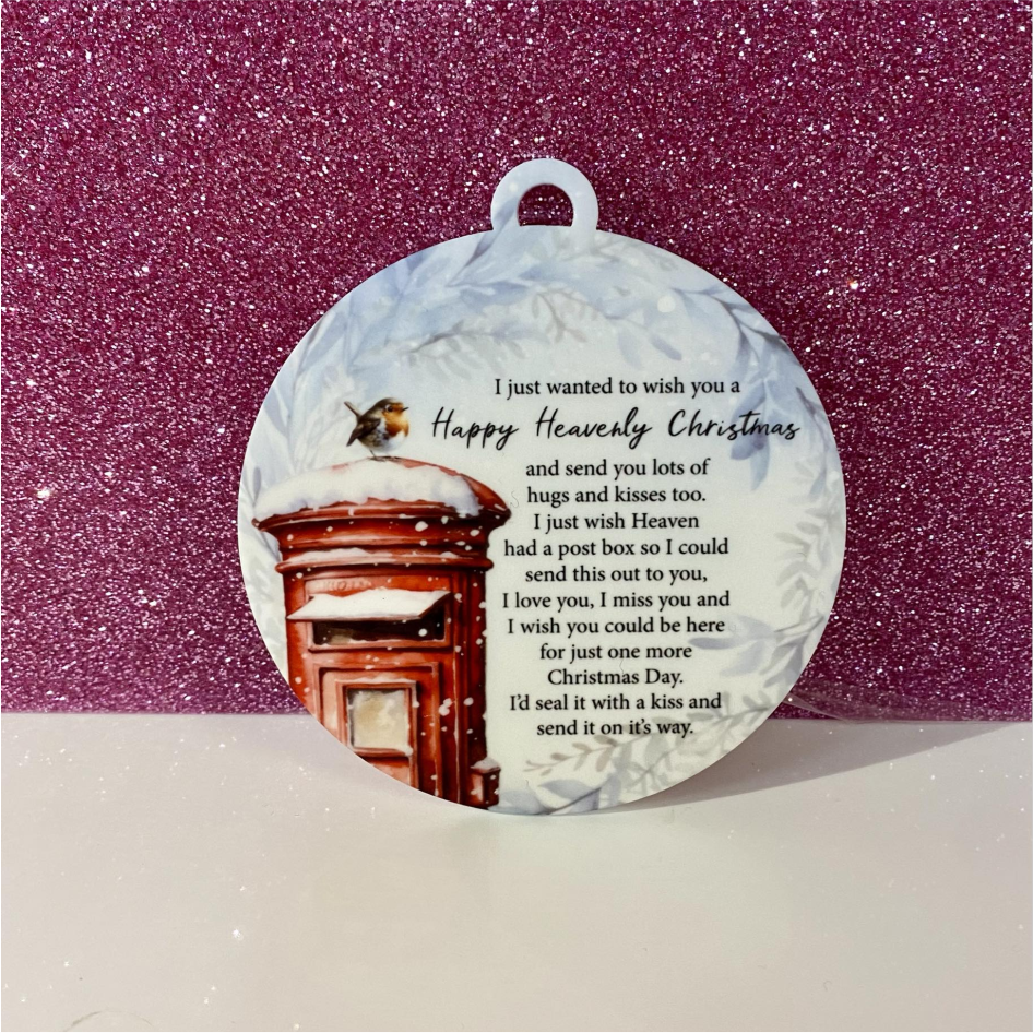 SUBLIMATED WHITE ACRYLIC 'HEAVENLY CHRISTMAS' POSTBOX LOOP CIRCLE