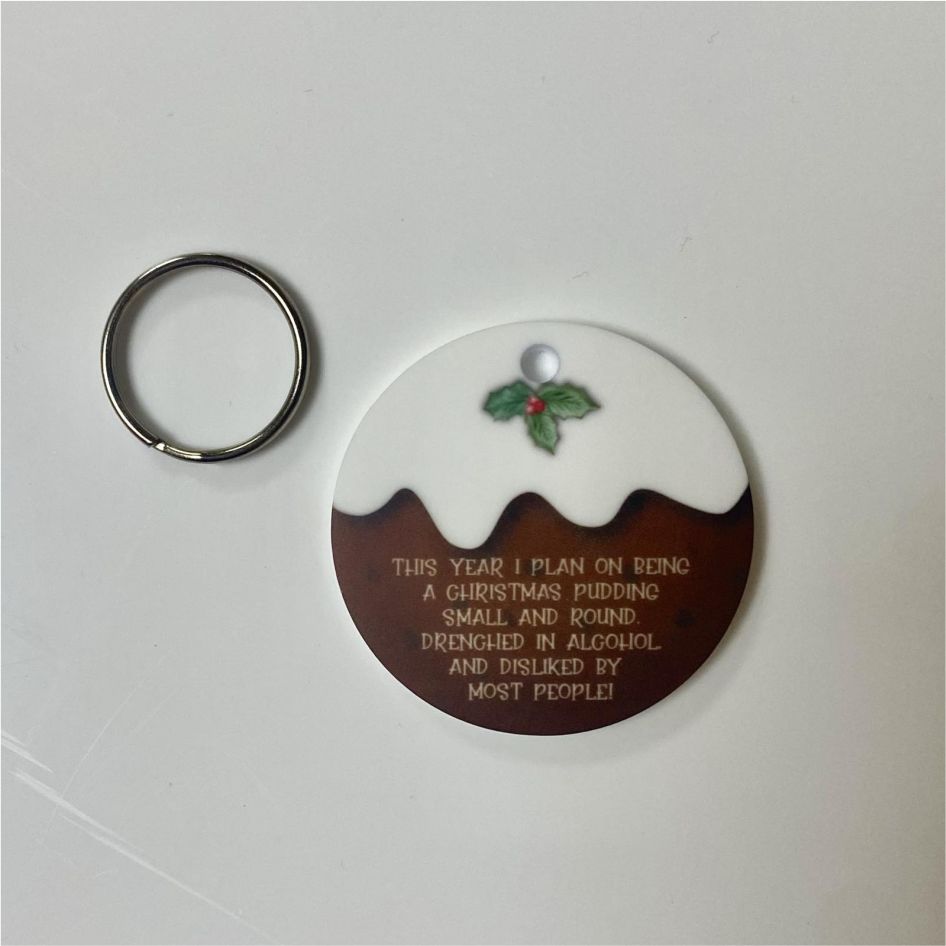 SUBLIMATED WHITE ACRYLIC PUDDING 5CM CIRCLE KEYRING