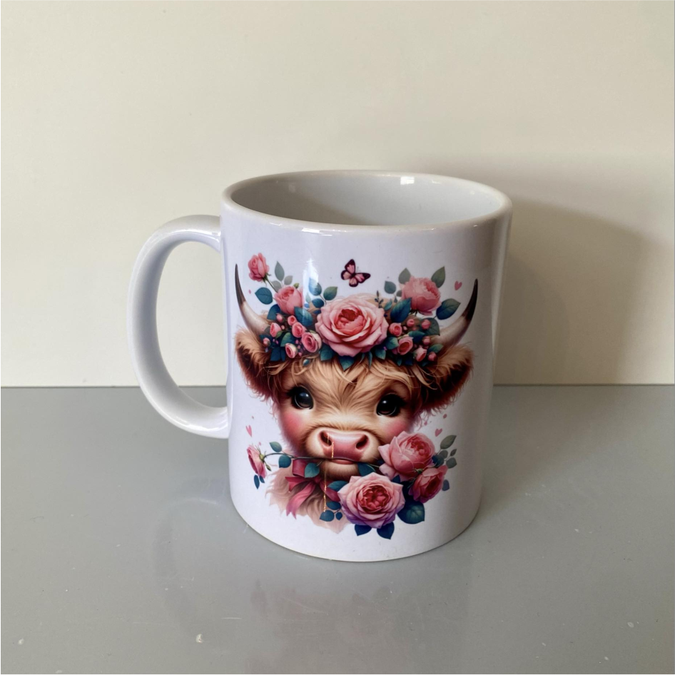 SUBLIMATED ROSE HIGHLAND COW MUG