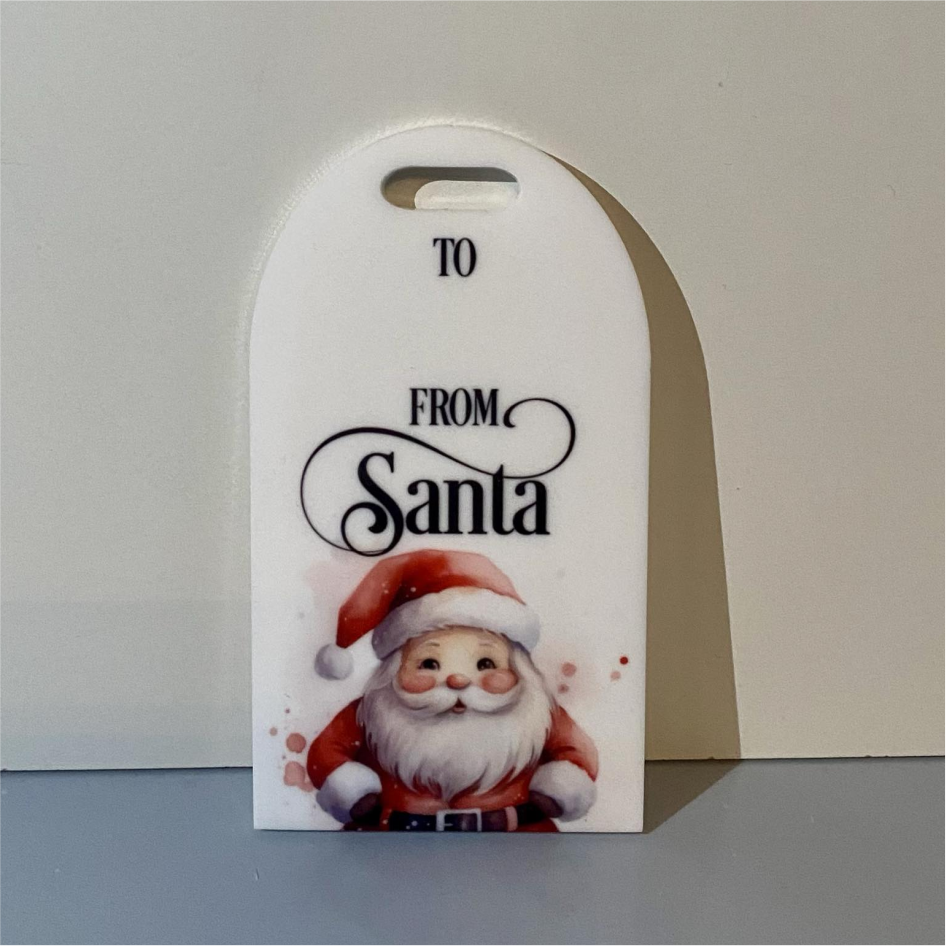 SUBLIMATED SB SANTA ARCHED GIFT TAG (WC1810)