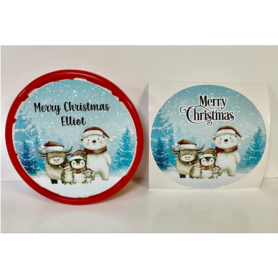 MERRY CHRISTMAS SNOW SCENE CHOCOLATE TUB PEEL & STICK PRINTED VINYL