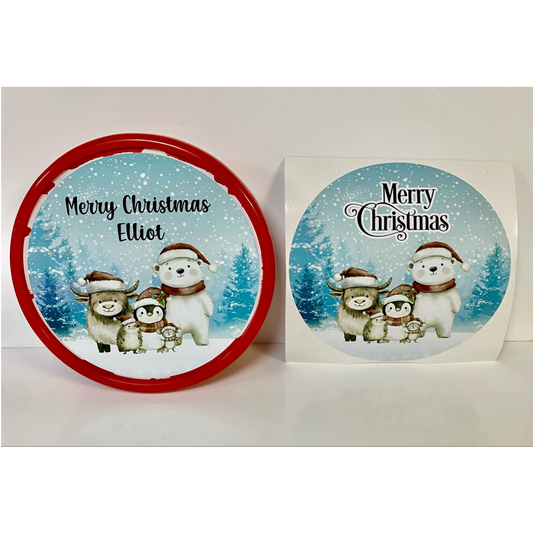 MERRY CHRISTMAS SNOW SCENE CHOCOLATE TUB PEEL & STICK PRINTED VINYL