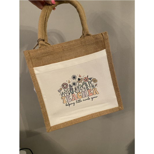 SUBLIMATED TEACHER WILDFLOWER JUTE BAG