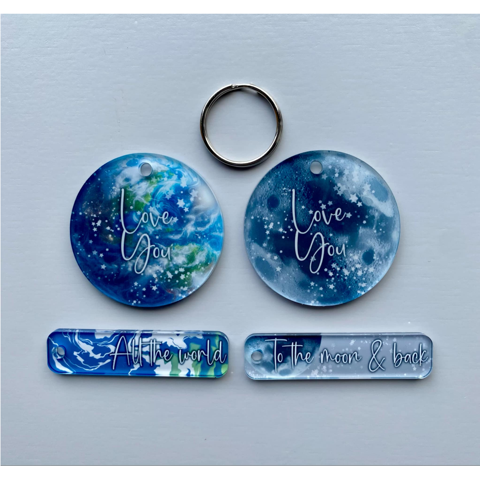 SUBLIMATED MOON/WORLD CIRLCE & STICK FOB KEYRING SET (WC1630/WC1629)