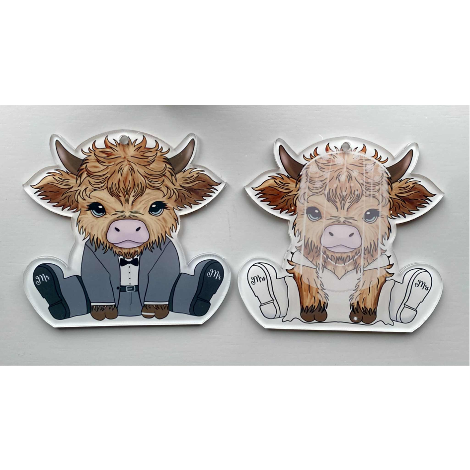 SUBLIMATED BRIDE & GROOM HIGHLAND COW (WC2272)
