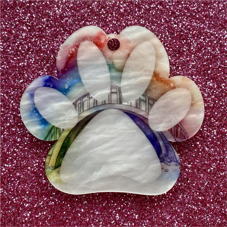 Sublimated White Swirl Rainbow Bridge Hanging Pawprint