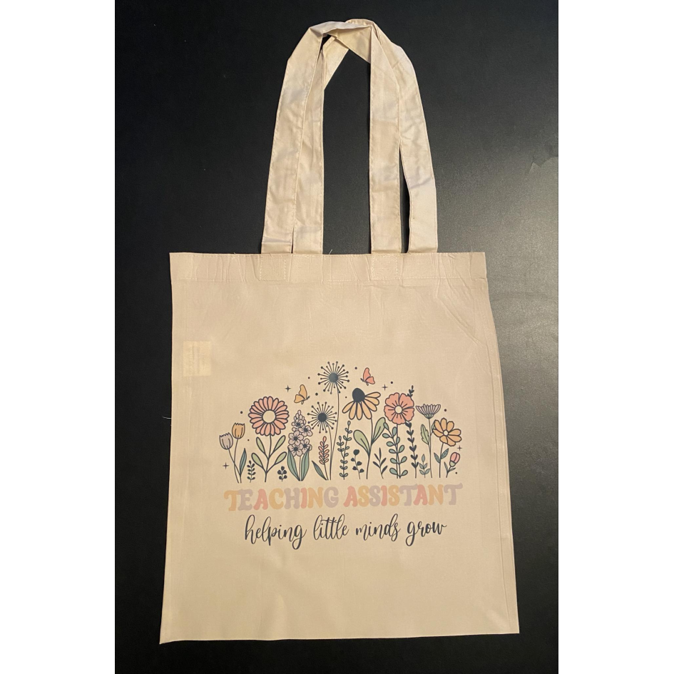 SUBLIMATED TEACHING ASSISTANT WILDFLOWER NATURAL COLOURED TOTE BAG