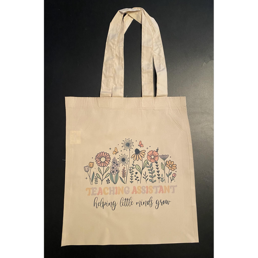 SUBLIMATED TEACHING ASSISTANT WILDFLOWER NATURAL COLOURED TOTE BAG