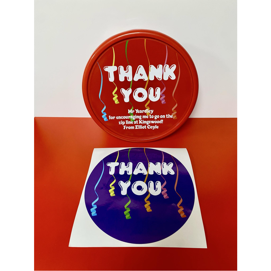 RIBBON THANK YOU CHOCOLATE TUB PEEL & STICK PRINTED VINYL