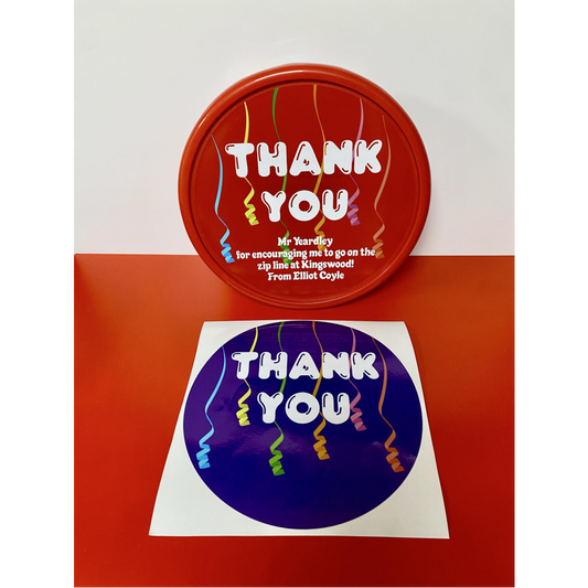 RIBBON THANK YOU CHOCOLATE TUB PEEL & STICK PRINTED VINYL