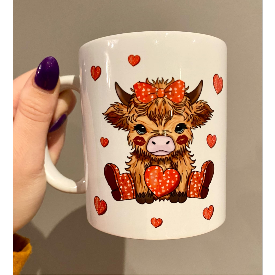 SUBLIMATED VALENTINES HIGHLAND COW MUG