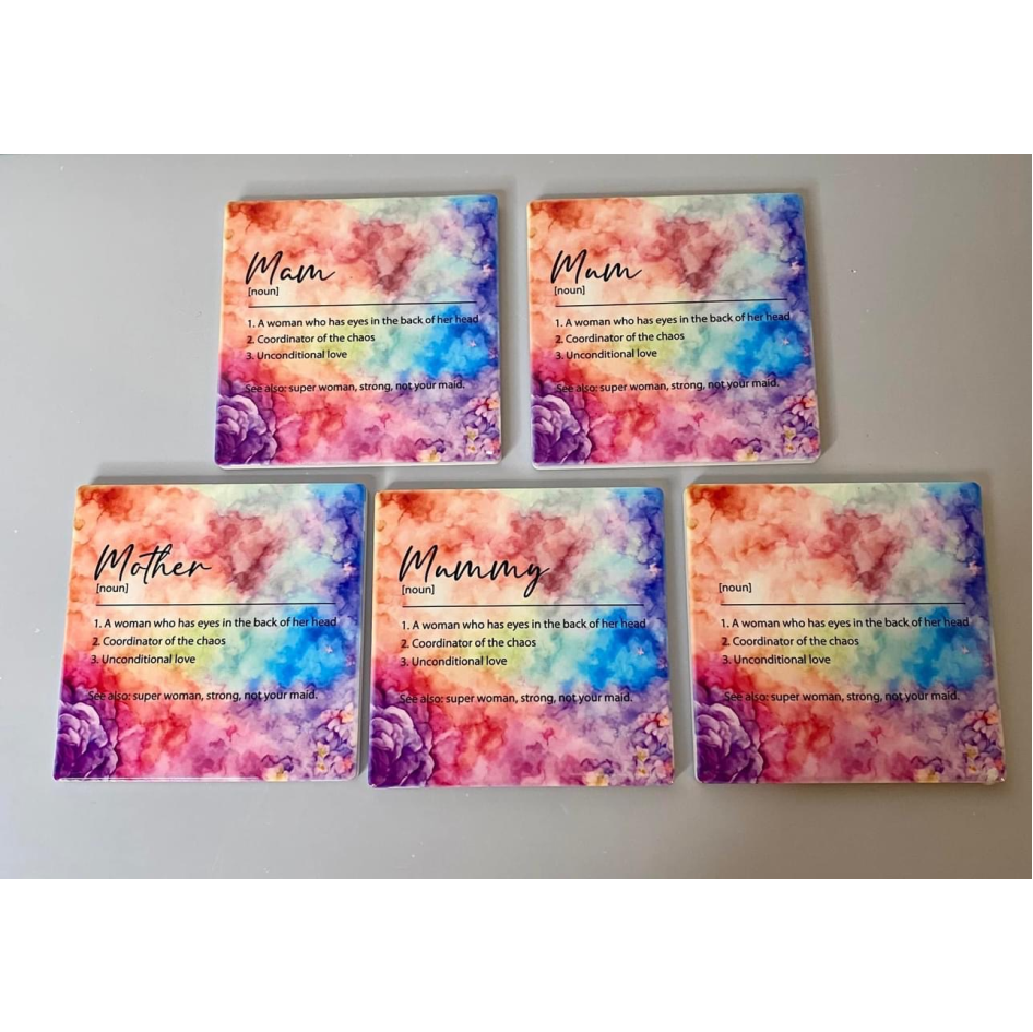 WATERCOLOUR NOUN MOTHERS DAY SQUARE CERAMIC COASTER