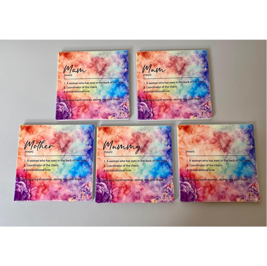 WATERCOLOUR NOUN MOTHERS DAY SQUARE CERAMIC COASTER