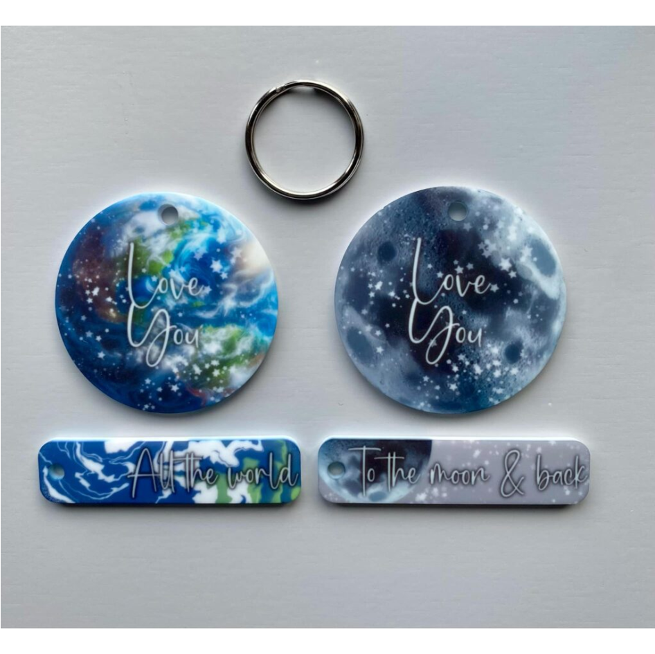 SUBLIMATED MOON/WORLD CIRLCE & STICK FOB KEYRING SET (WC1630/WC1629)