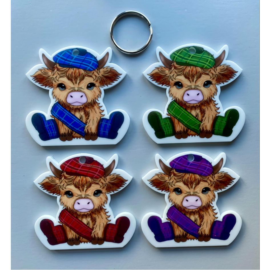 SUBLIMATED TARTAN HIGHLAND COW KEYRING (WC2304)