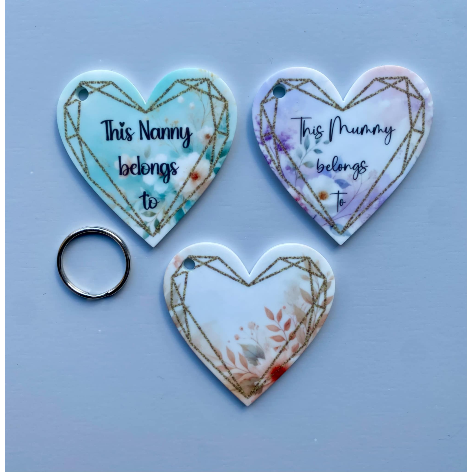 SUBLIMATED 'BELONGS TO' 6CM HEART KEYRING