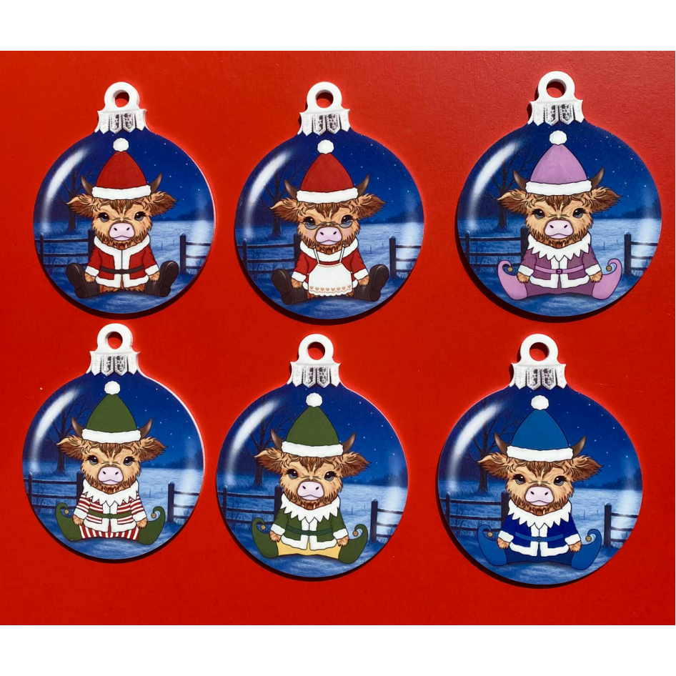 SUBLIMATED HIGHLAND COW 10CM BAUBLE
