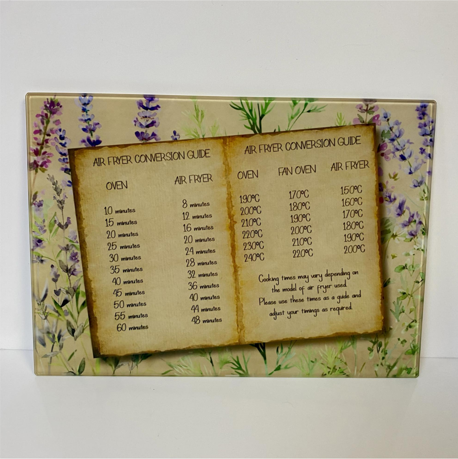 WILDFLOWER CONVERSION & MEASUREMENT SUBLIMATED GLASS CHOPPING BOARD