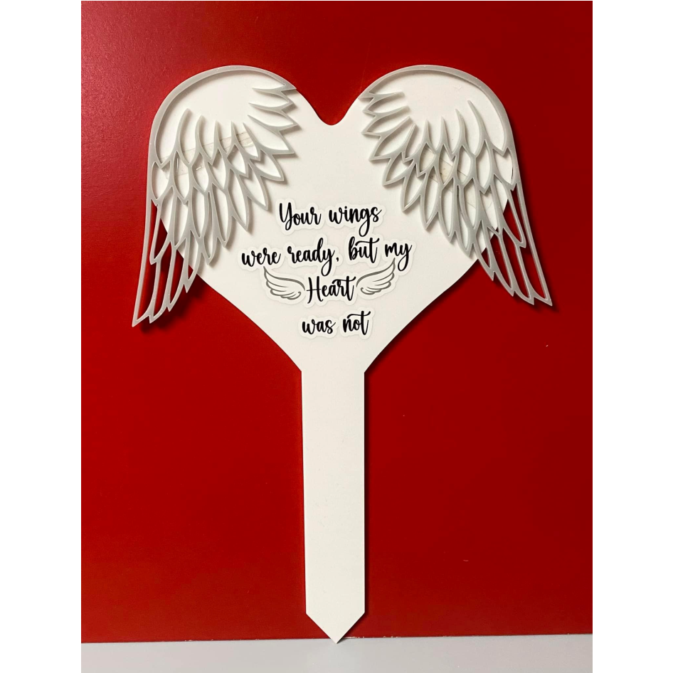 PRINTED VINYL WINGS QUOTE FOR HEART GRAVEMARKER WITH WINGS (WC1763)